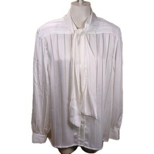 Vtg Women's Russ Size 16 White Silky Blouse Long Sleeve Button Up Shirt Top